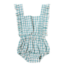 Load image into Gallery viewer, Ruffle Back Romper - Peacock Gingham
