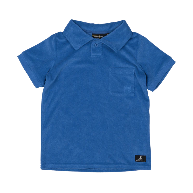 Blue Terry Towelling Polo T-Shirt