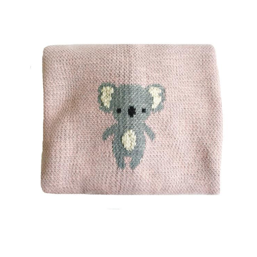organic cotton koala baby blanket - pink