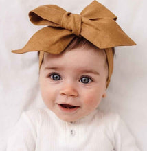 Load image into Gallery viewer, Baby Linen Head Bow Wrap - Assorted Colours
