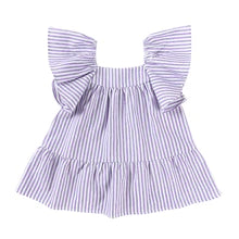 Cotton Frill Sleeve Dress - Lilac Stripe