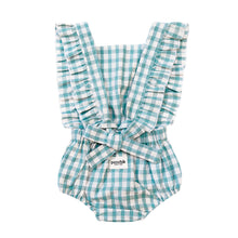 Load image into Gallery viewer, Ruffle Back Romper - Peacock Gingham
