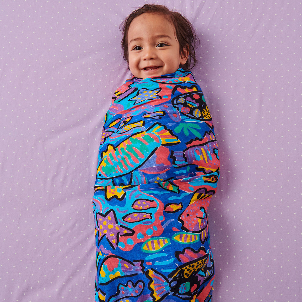Kip&Co X Ken Done Tropical Fish Bamboo Swaddle One Size