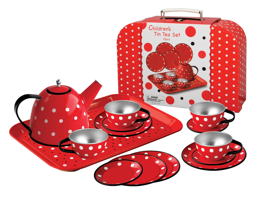 Tin Tea Set (Red) in Polkadot Suitcase